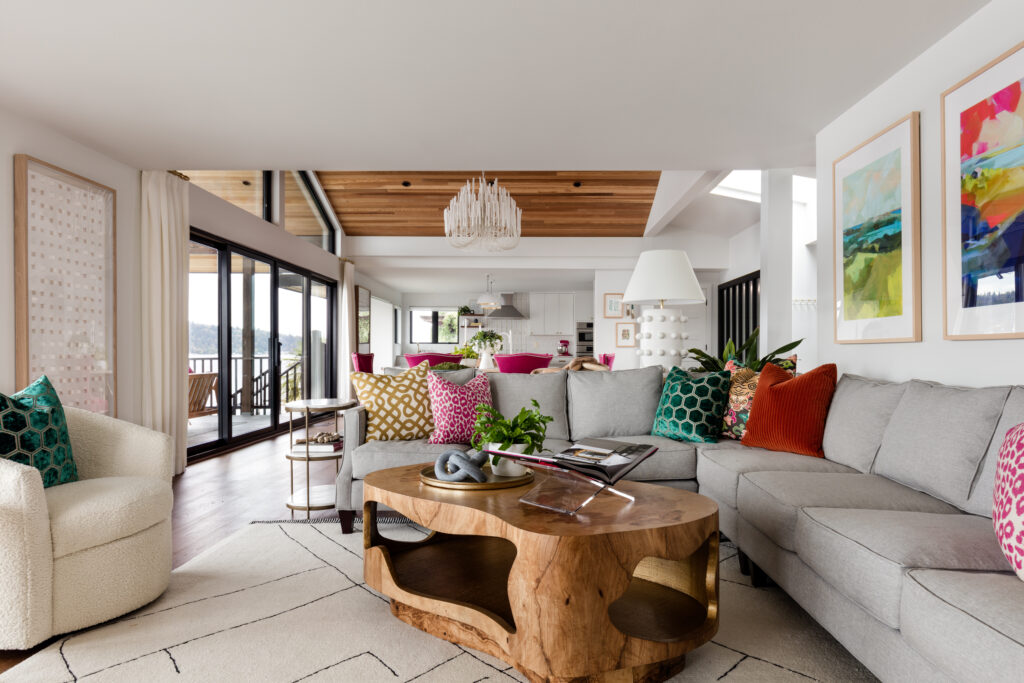 Mid-Century Glam Living Room Renovation by Whitestone Design Group 