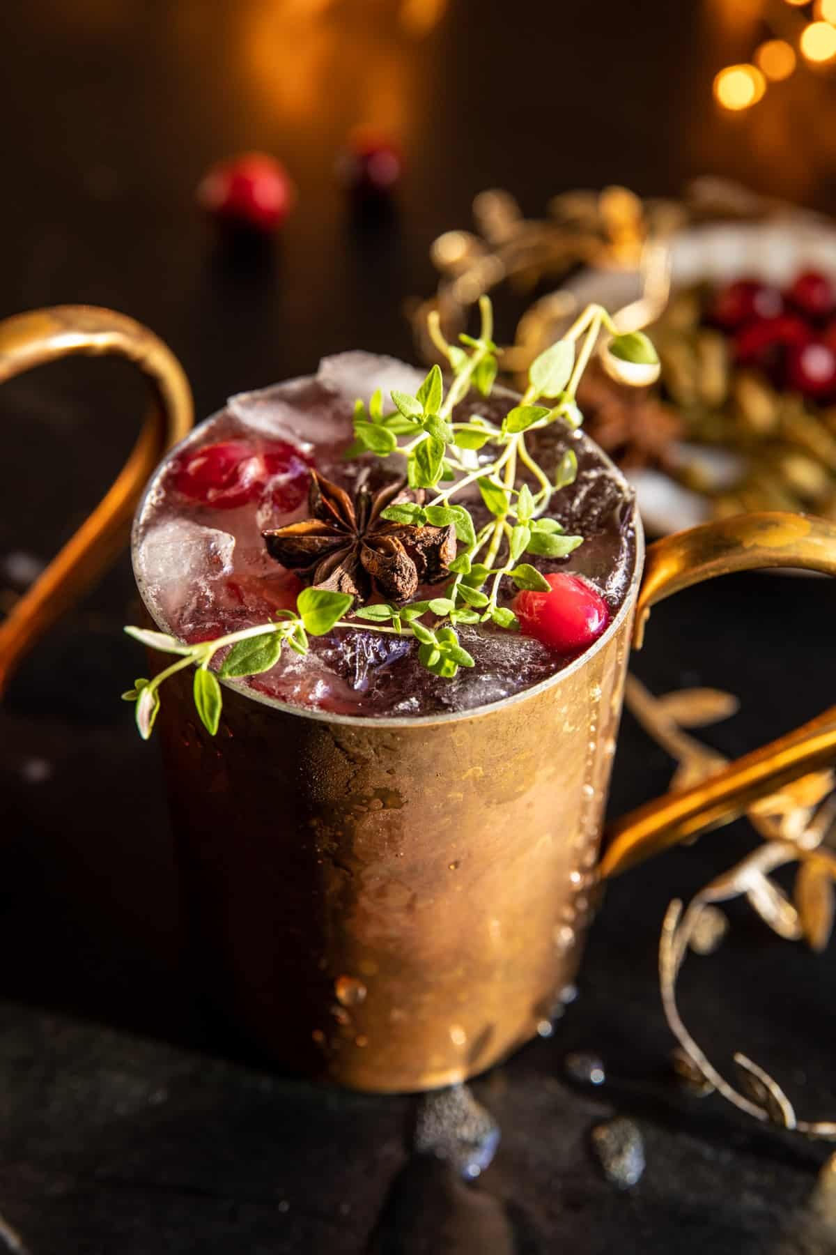 Half Baked Harvest Spiced Cranberry Thyme Moscow Mule Cocktail